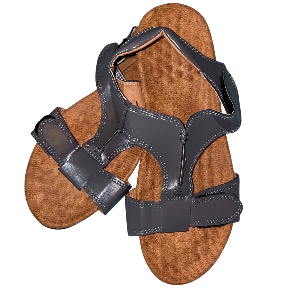 Comfort Sandals Women 9 Grey Adjustable Strap Minimalist Casual